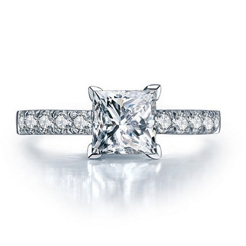 Wedding - Art Deco Princess Shape Diamond Engagement Ring 14k White Gold or Yellow Gold Diamond Ring