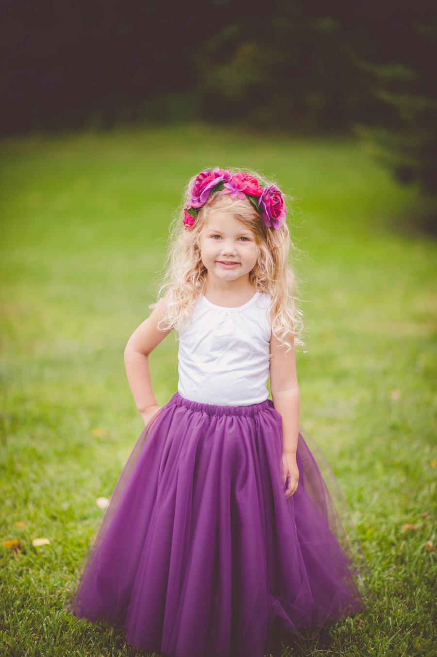 Wedding - Flower girl tutu, purple tutu, eggplant tulle skirt ANY COLOR