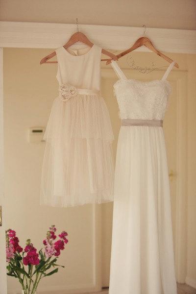 Mariage - Vintage style Flower Girl Dress,  natural Organic cotton flower girl dress, lace flower girl dress, tulle flower girl dress