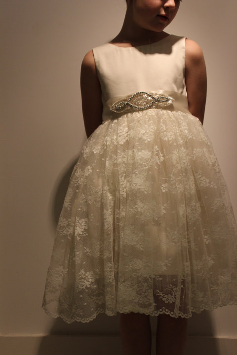 Wedding - Vintage style Flower Girl Dress,  natural Organic cotton flower girl dress, lace flower girl dress, tulle flower girl dress 