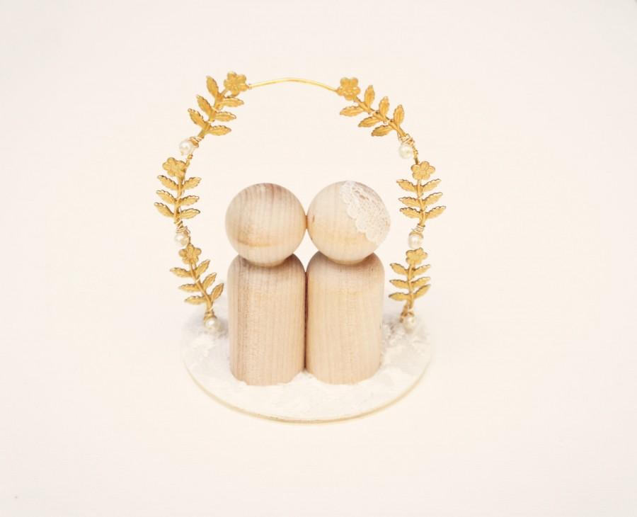 Свадьба - Gold wedding cake topper, Romantic gold cake topper, Peg doll cake topper, Rustic Wedding accessory, Bride and groom cake topper, Woodland