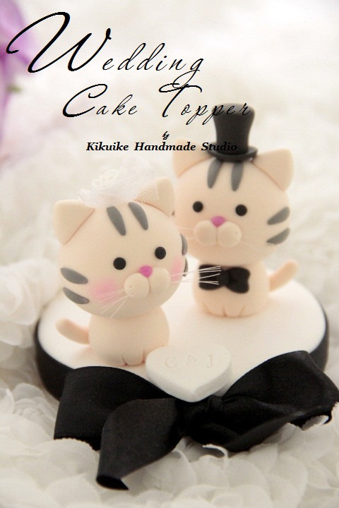 Mariage - cat and  kitty Wedding Cake Topper---k802