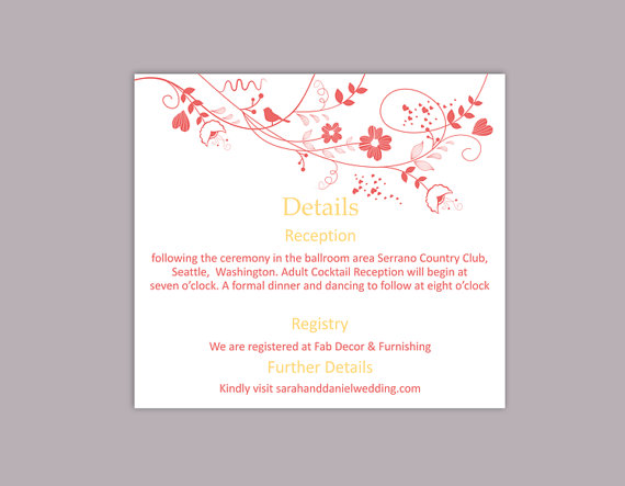 Hochzeit - DIY Wedding Details Card Template Editable Text Word File Download Printable Details Card Red Details Card Elegant Enclosure Cards