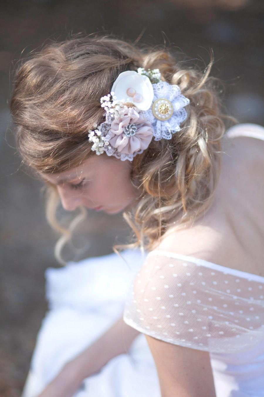 Mariage - Bridal hair flower set of 3 brooches wedding hairpin