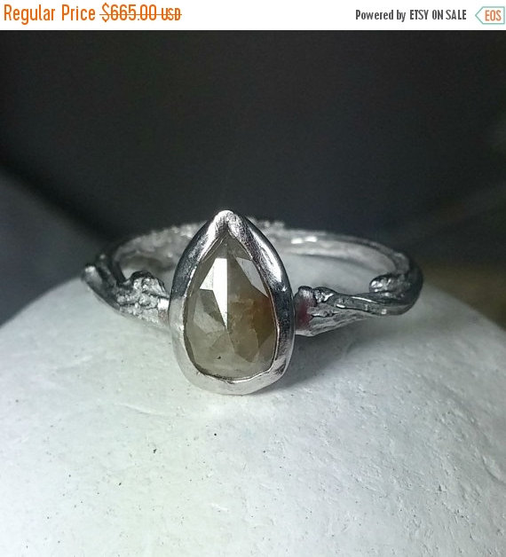 زفاف - Rose cut diamond ring, engagement Ring, Solitaire  Diamond & White Gold Twig ring , Rose Cut Diamond Branch Ring, Wedding Ring
