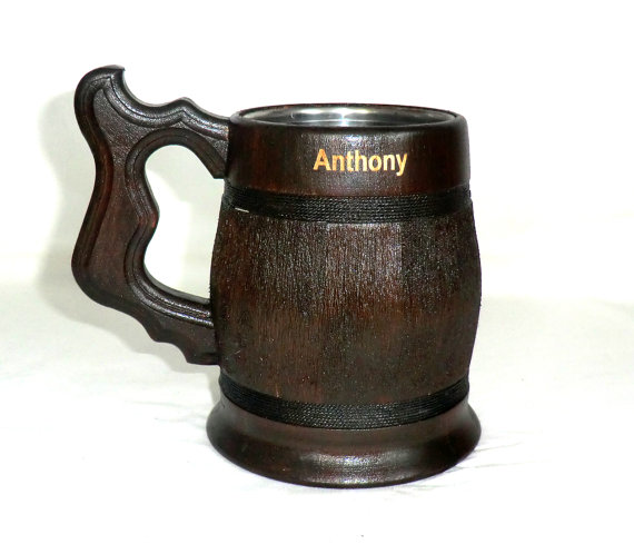 Свадьба - Personalized Beer Mug, Wooden Beer Mug 0.25 l, handmade, tankard, groomsmen gift, Father's day, Dad, grooms, dad, birthday