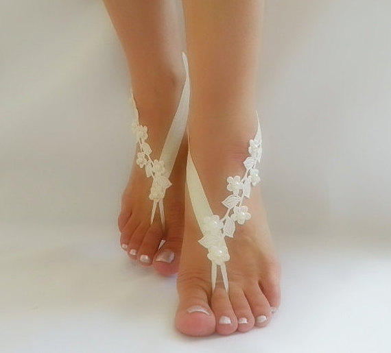 زفاف - bridal anklet, ivory Beach wedding barefoot sandals, bangle, wedding anklet, free ship, anklet, bridal, wedding