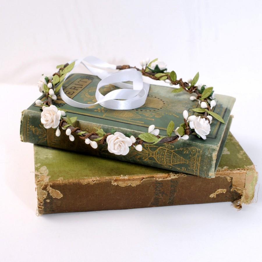 Wedding - Ivory Flower Crown, Rustic Wedding Hair Piece, Woodland Headband, Floral Headpiece, Flower Head Piece, Whimsical Crown, Fairy Hair Wreath