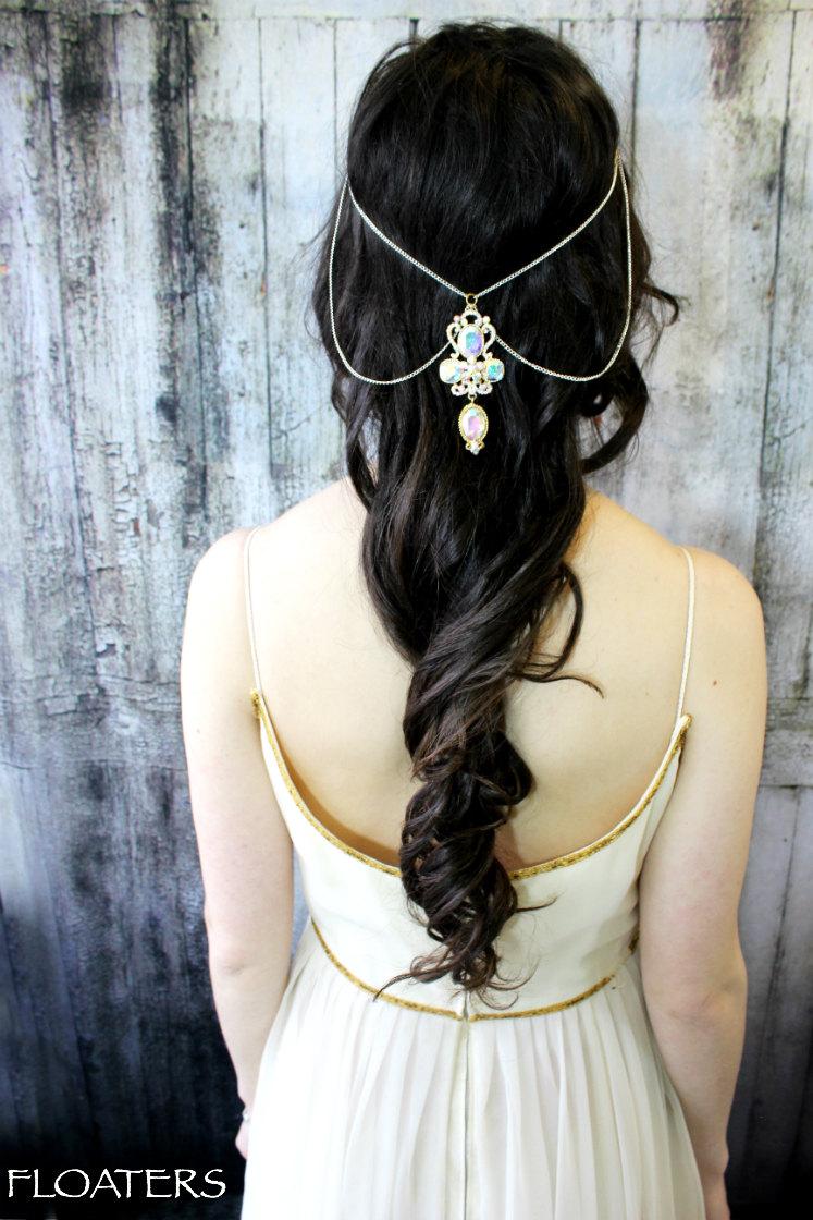 زفاف - Bridal headpiece, Bridal Hair Jewelry, Crystal Headpiece, Bridal Head Chain, Bohemian Bride