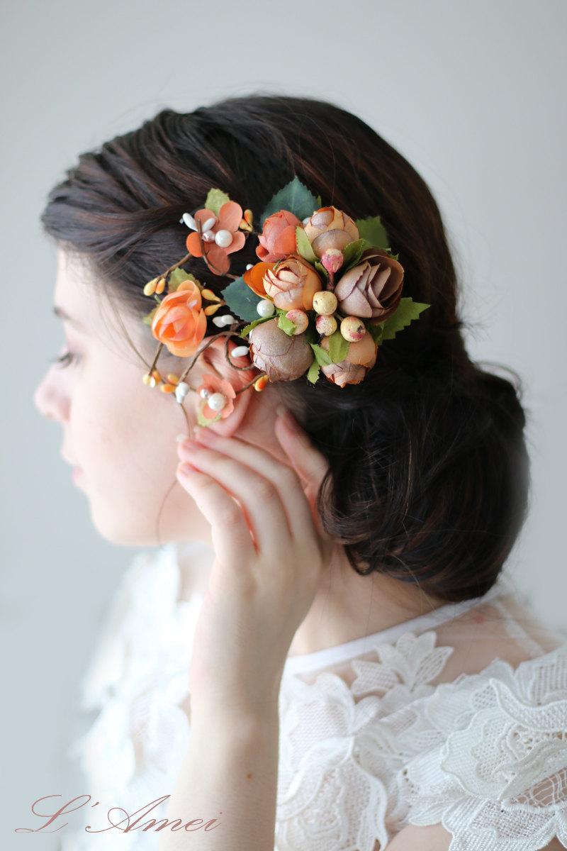 Wedding - Fall Flower Hair Clip Accessory for an Autumn Rustic Wedding