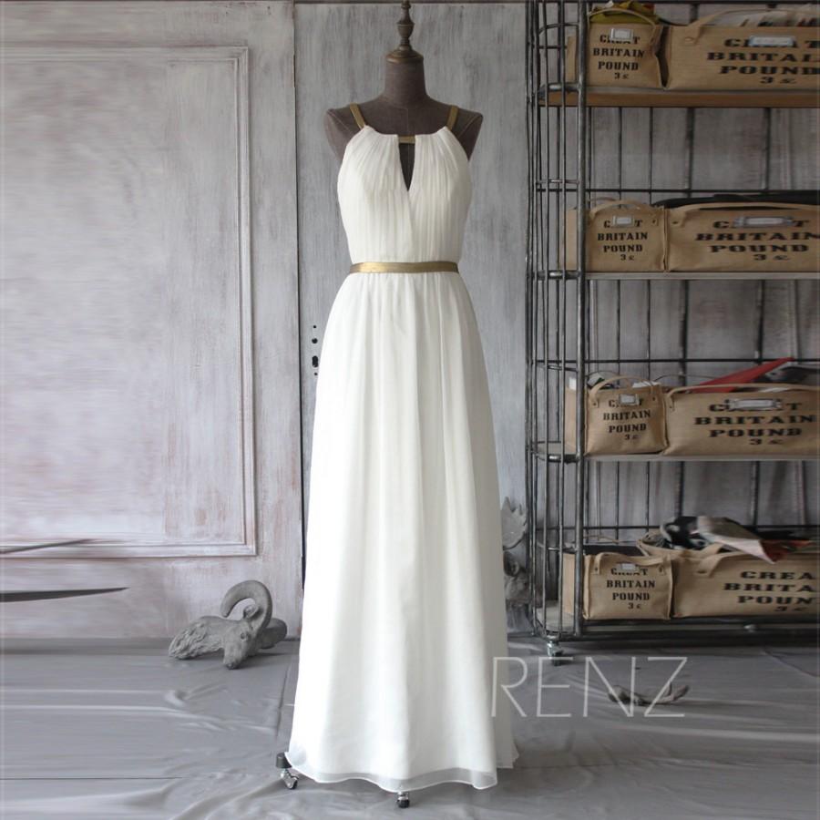 زفاف - 2015 White Bridesmaid dress, Chiffon Backless Wedding dress, Open Back Prom dress, V neck Formal dress, Party dress floor length (F066D1)