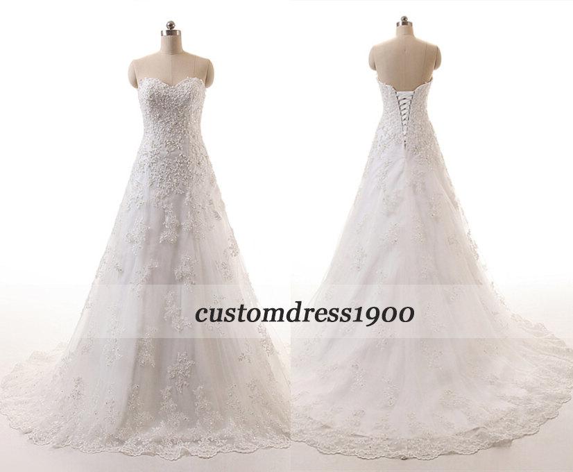 زفاف - A-line Sweetheart Wedding Dress,Handmade Appliqued Tulle Long wedding Dress,Sweetheart Wedding Gowns/Bridal Dress