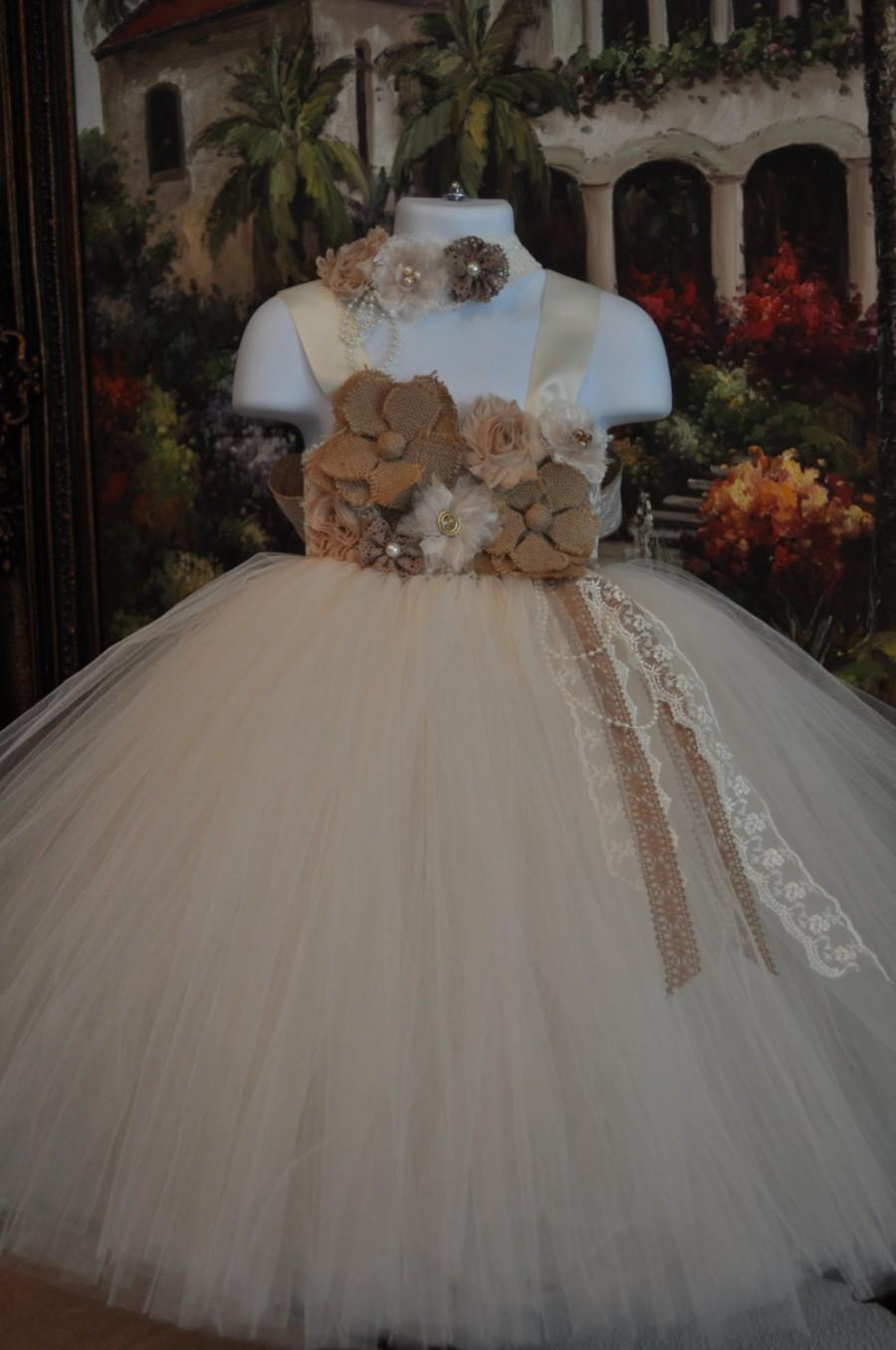 Свадьба - Special Occasion Dress, Flower Girl Dress, Tutu Dress, Girls Dress, Baby Dress, Toddler Dress, Rustic Dress, Burlap Dress, Ivory Dress