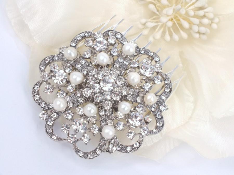 Wedding - Spring Camellia - Vintage style Rhinestone and Freshwater pearl Bridal Hair Comb