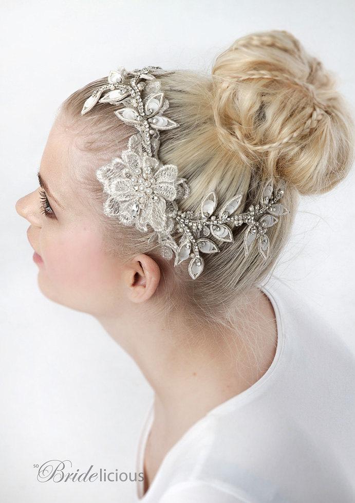Hochzeit - My Eternal Aphrodite bridal hairpiece - Stunning hair piece with lace flower and leaves