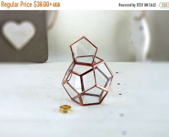 Mariage - Black Friday Weekend Sale Wedding Ring Box, Hinged & Lidded, Geometric Dodecahedron Glass Terrarium, Ring Bearer Box Or a Wedding Ring Holde