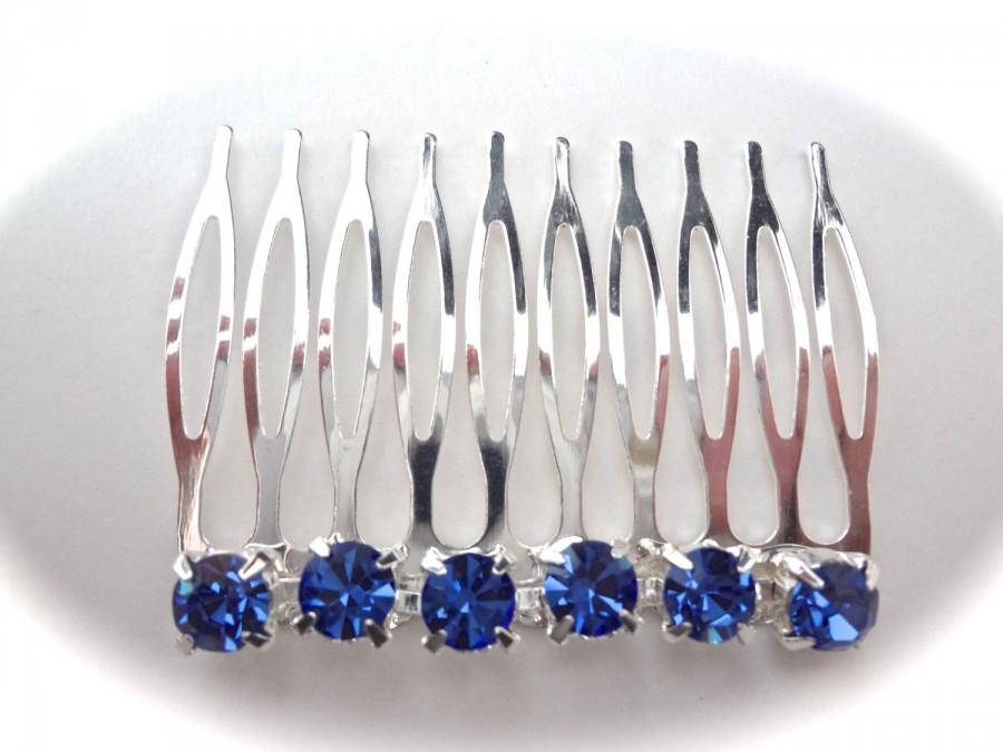Hochzeit - Sapphire blue bridal hair comb ~ Rhinestone hair accessories ~ Wedding hair piece ~ Crystal hair comb ~ Brides hair comb ~ Something Blue