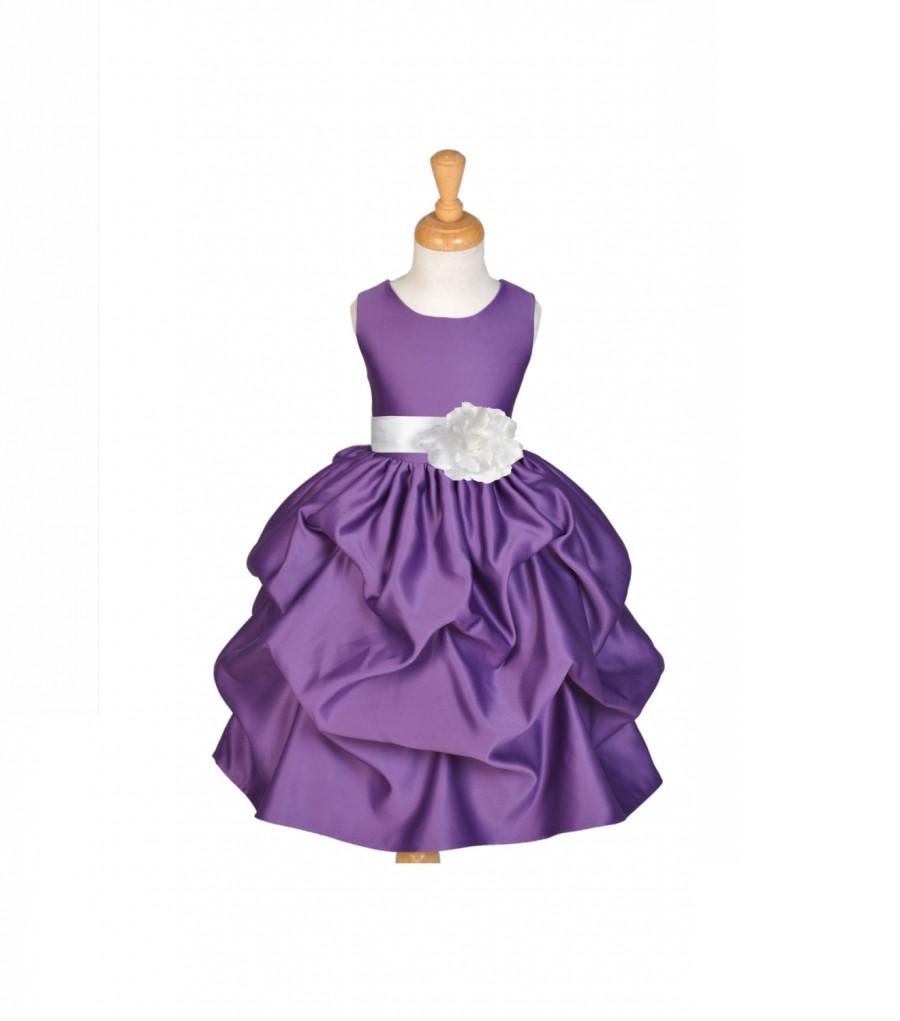 Hochzeit - Purple flower Girl dress 37 color tiebow sash choose easter pageant wedding bridal bridesmaid toddler 6-9m 12-18m 2 4 6 8 9 10 