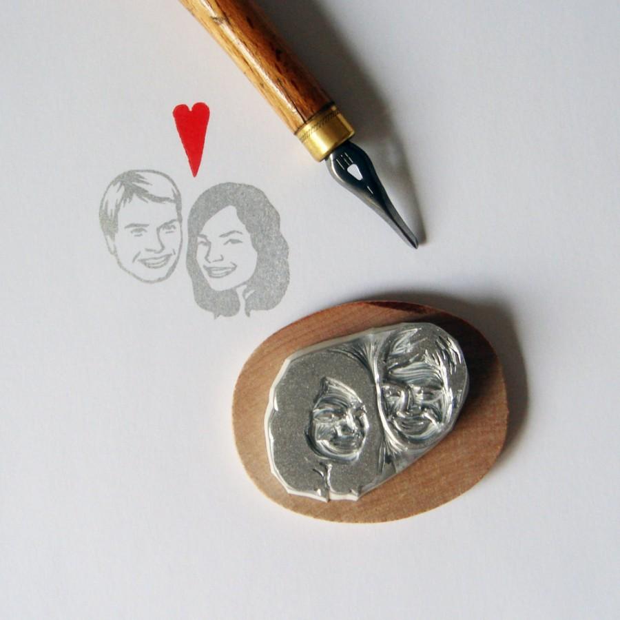 Wedding - Personalized couple / Custom portrait / handcarved rubber stamp / for bride marriage engagement rustic wedding gift cards save the date