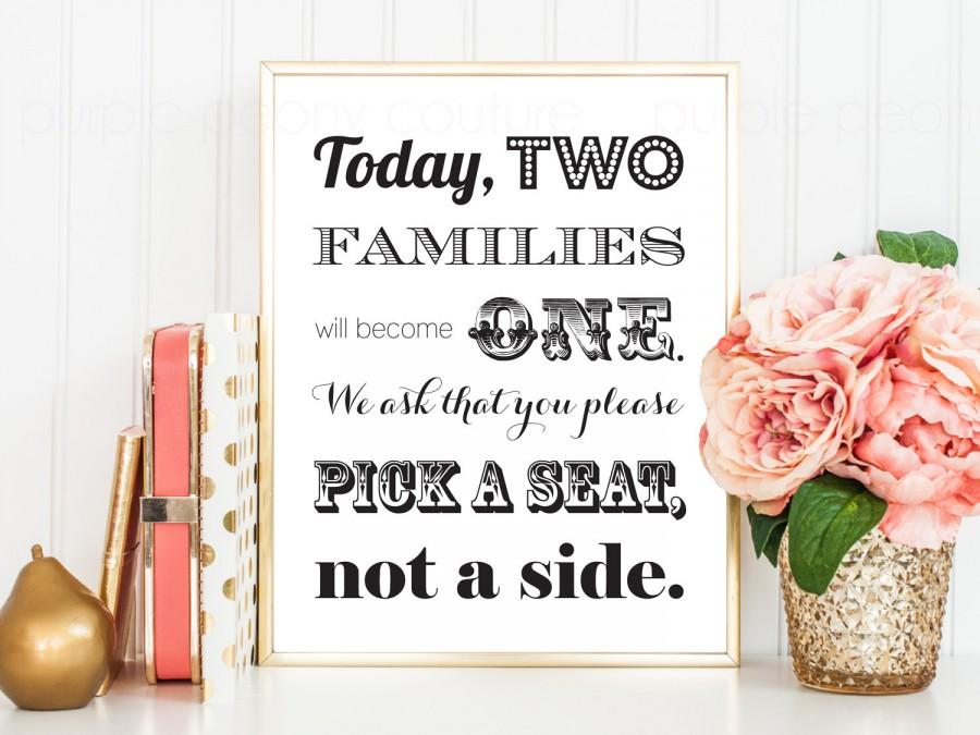 Wedding - Pick a Seat Not a Side Printable Wedding Sign Decoration DIY Decor INSTANT DOWNLOAD 8x10 pdf