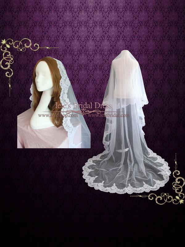 زفاف - Chapel Length Lace Mantilla Veil 