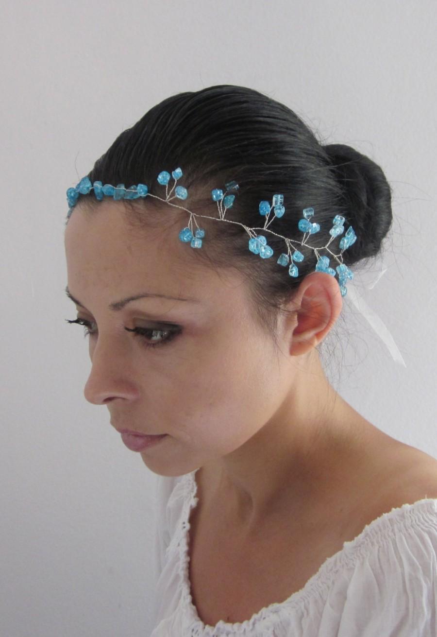 زفاف - Bridal Tiara, Beautiful handmade Tiara, headband,hairband ,tiara with beautiful blue glass beads