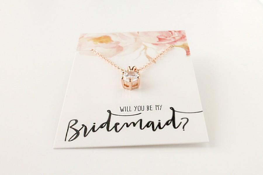 Wedding - Sarah - 18k Rose Gold plated, Cubic Zirconia "Will you be my bridesmaid?" Pop the question Pendant Necklace Bridesmaid gift