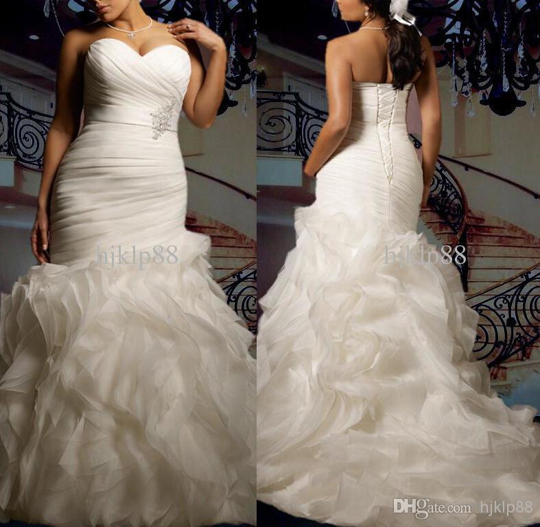 Hochzeit - 2014 Custom Mermaid Wedding Dress Plus Size Sexy Sweetheart Strapless Beautifully Ruffled Organza Bridal Gown Lace Up Online with $108.85/Piece on Hjklp88's Store 