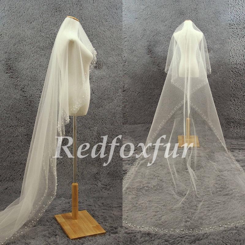 Mariage - 1T Ivory Cathedral Veil Bride Length veil Hand-beaded Flower Wedding dress Chapel veil Wedding Accessories No comb