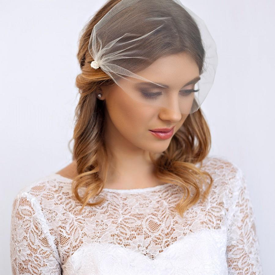 Wedding - Tulle Bandeau Veil - Bridal Bandeau Veil - Blusher Veil - Ivory OR White OR Soft White