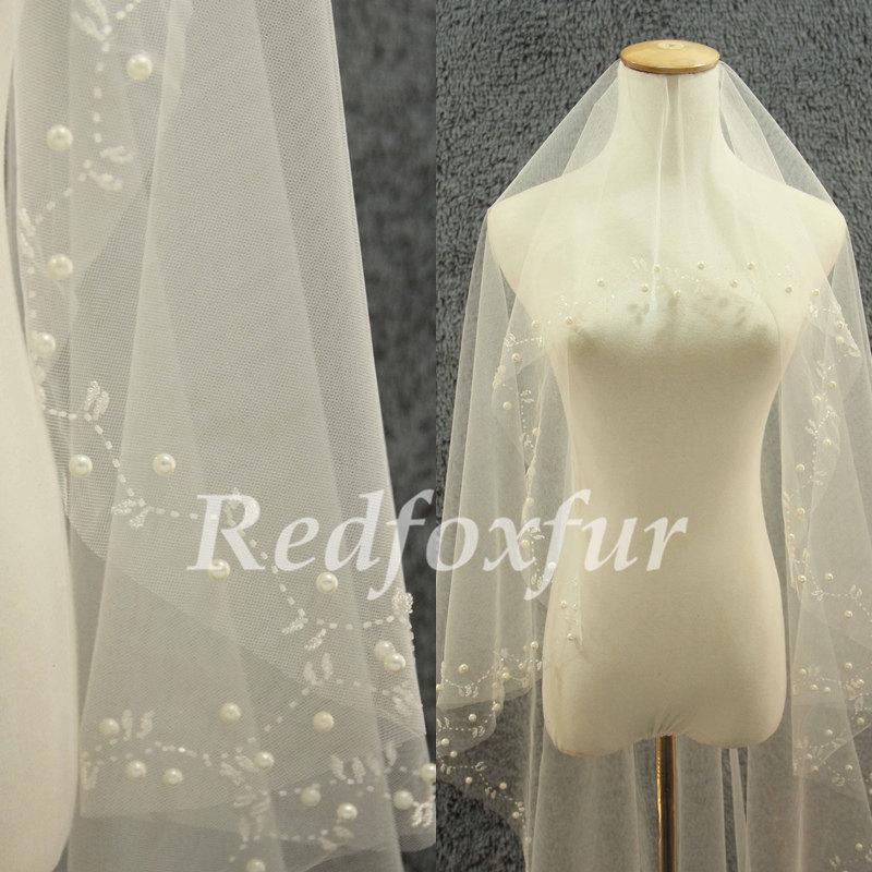 Mariage - Cathedral Veil 1 tier Ivory Veil Hand-beaded Bridal Veil 3m veil Wedding dress Veil Wedding Accessories No comb