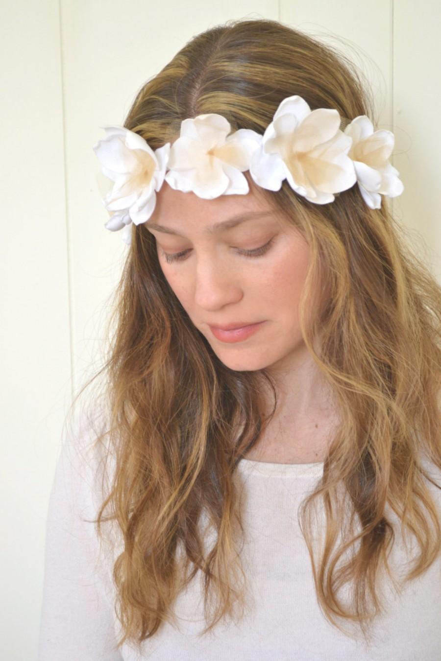 Hochzeit - Cyber Monday Sale, Gold Bridal Wreath, White Bride Crown, White Flower Tiara, Petal Alley, Gold Floral Crown, Boho Bridal Belt  PA1-36