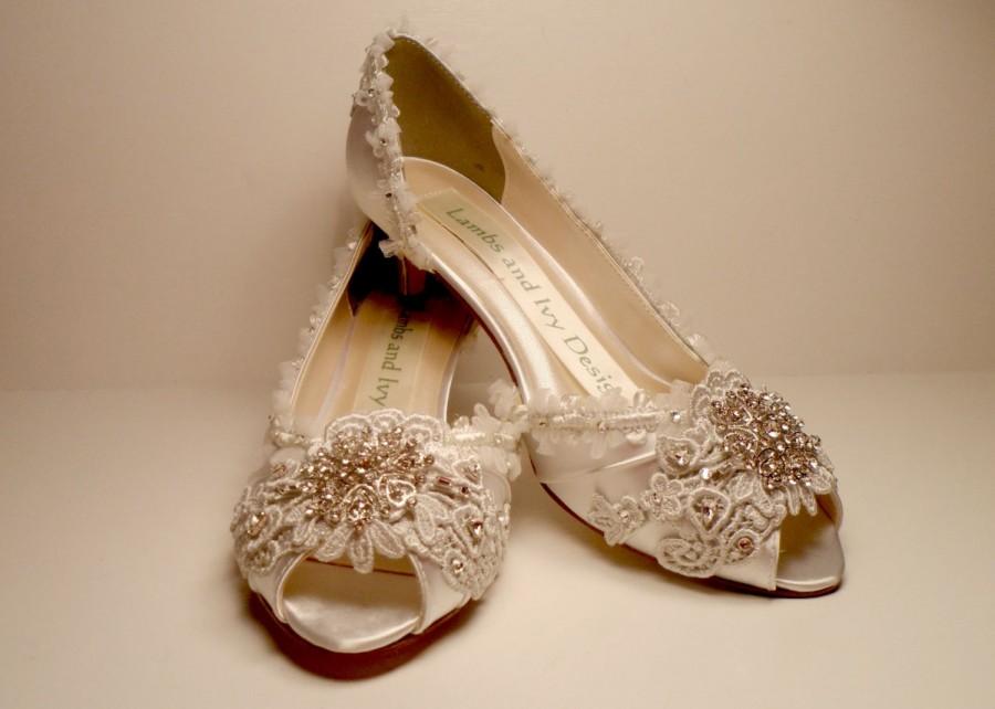 Wedding - Brides Silver Lace Wedding Shoes Lace and Crystal  Wedding Shoes Bridal Shoes Quinceanera Princess Bride Fairytale Rhinestone