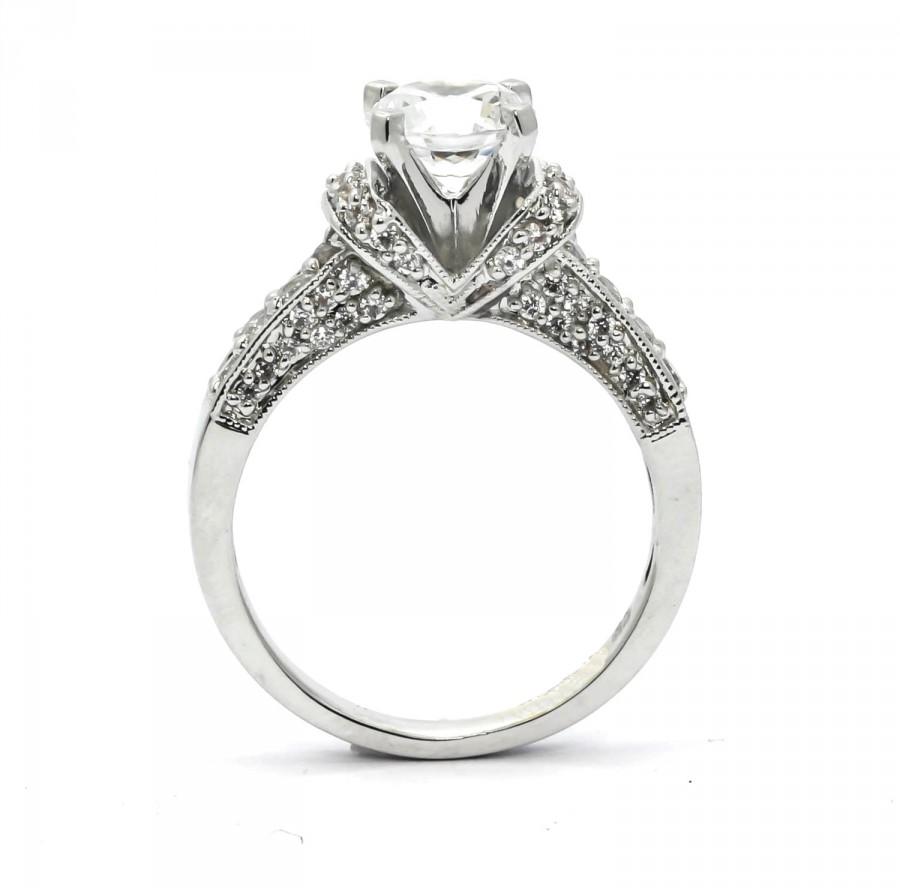 زفاف - Vintage Style Moissanite Engagement Ring, Unique 1.0 Carat Forever Brilliant Moissanite Ring, With .65 Carat Of Diamonds, Anniversary Ring.