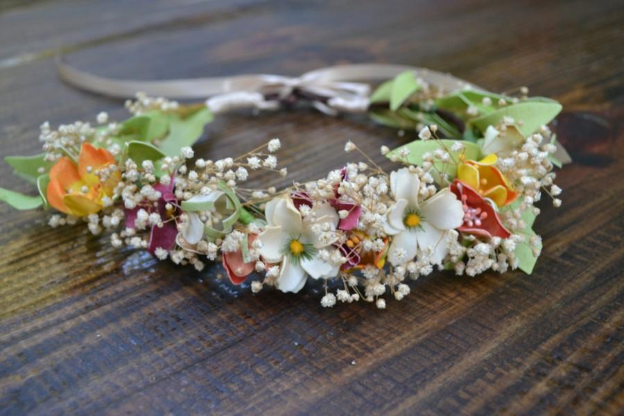 Mariage - Multicolored flower crown, head wreath, bohemian headband, floral headband