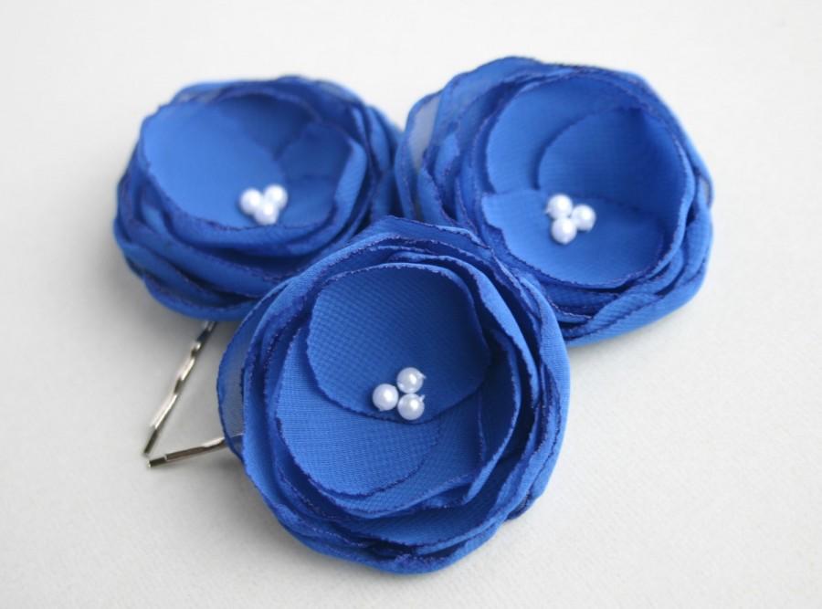 Mariage - Royal Blue Flower Hair Accessories, Blue Flower Hair Clips, Wedding Accessory, Flower Hair Pieces, Bridesmaid Flower Clip, Flower Girl Hair