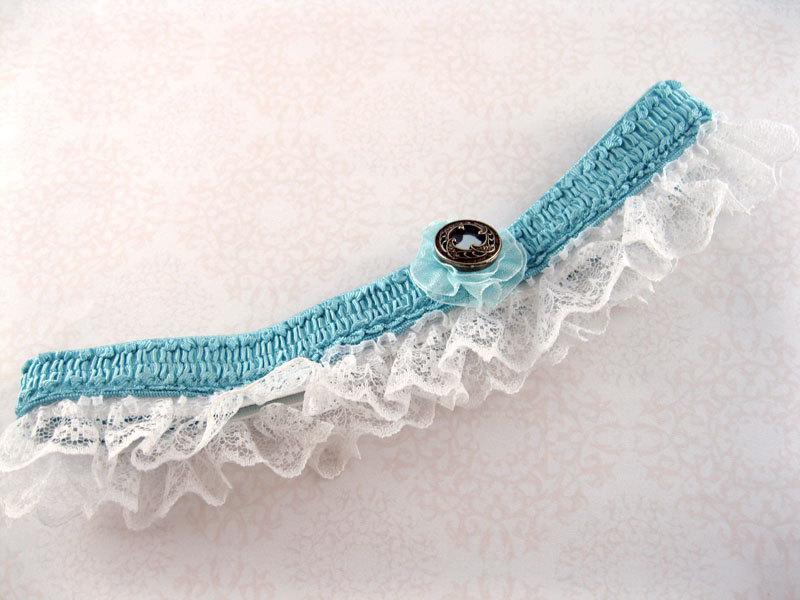 Свадьба - Bridal lace Garter, Wedding Keepsake Garter, embroidered tulle garter , Something blue, TalilaDesign Delicate bridal lace garter -G0702