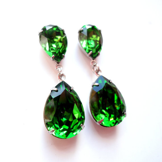 Mariage - Emerald Earrings - Green Bridal Earrings - Angelina Jolie Emerald Earrings - Pear Drop Earrings - Emerald Bridal Earrings - Green Bridesmaid