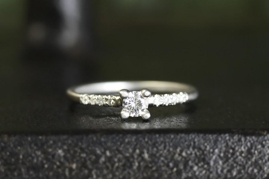 Hochzeit - moissanite engagement ring, 14k gold, 9 stones, flush set, prong set, eco friendly, handmade, wax carved