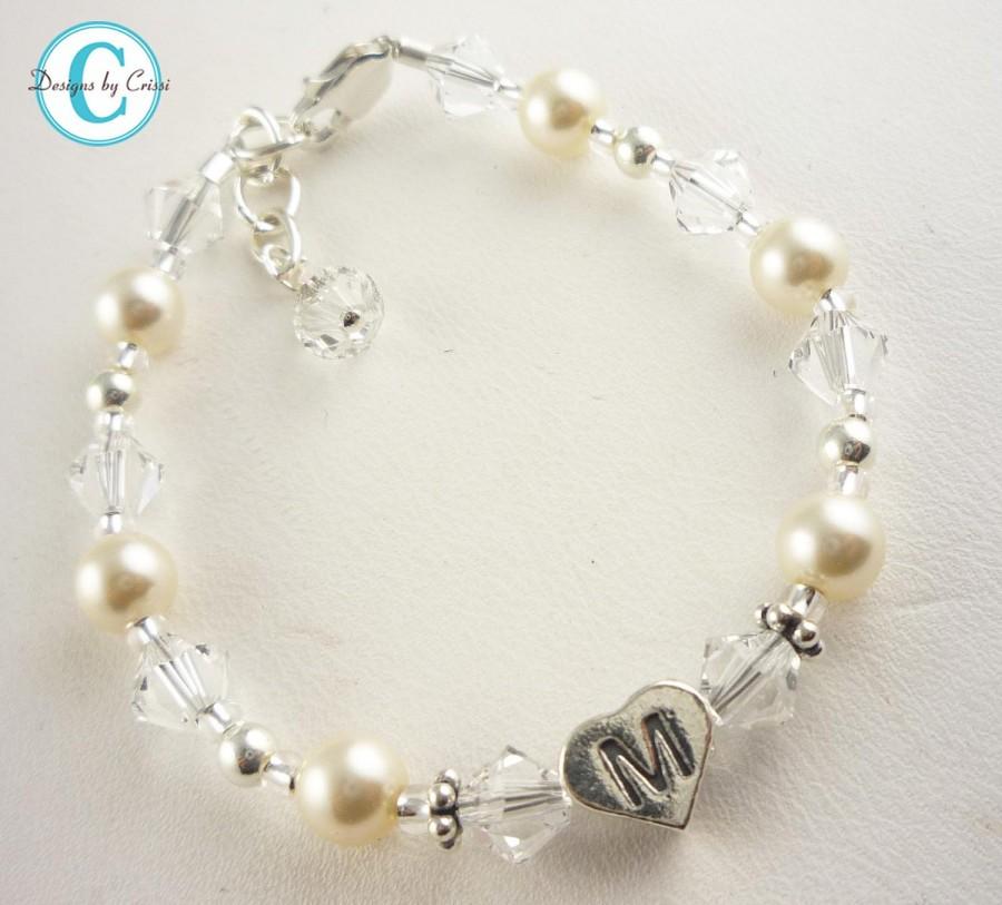 Mariage - Flower Girl Bracelet in cream and crystal- persoanlized