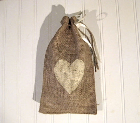 Wedding - BURLAP Heart Favor Bags - 6" x10"- Love Shabby Chic Vintage Inspired Rustic Wedding Decor