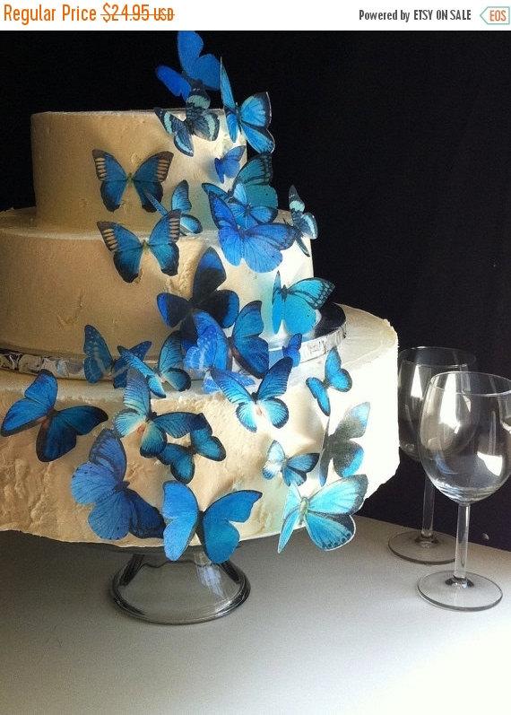 Hochzeit - Cyber Monday SALE Wedding Cake Topper The Original EDIBLE BUTTERFLIES - Assorted Blue set of 30 - Cake & Cupcake toppers - Food Accessories