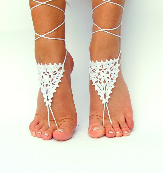 Hochzeit - Crochet Barefoot Sandals, Beach wedding shoes, Wedding Accessory, Nude shoes, Anklet, Foot Jewelry