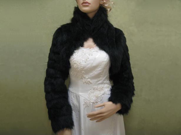 Mariage - Black faux fur jacket shrug bolero Wrap FB002-Black