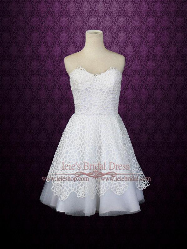 Hochzeit - SALE - 50% OFF Size 12 Ready to Ship Short Lace Wedding Dress 