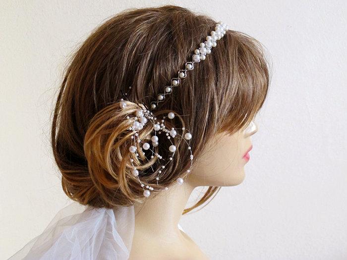Hochzeit - Wedding bridal headband, ivory Pearl, hairband, wedddings, Hair Accessory, hair accessories, Headpieces, headpiece, gift ideas, romantic
