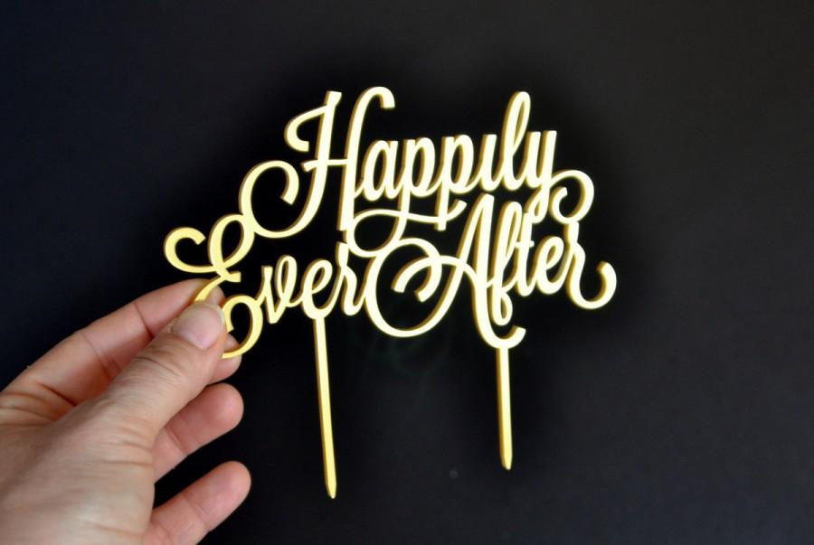 زفاف - Happily Ever After Cake Topper Gold Wedding Cake Toppers