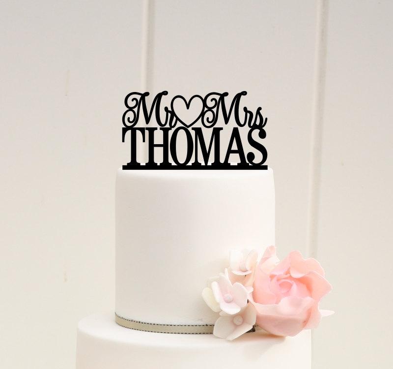 Wedding - Personalized Mr and Mrs Heart Wedding Cake Topper with YOUR Last Name