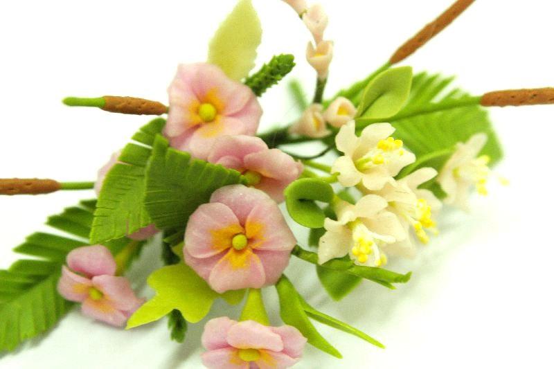 زفاف - Miniature Polymer Clay Flowers Pink Bouquet Supplies for Dollhouse and Handmade Gifts 12 bunches
