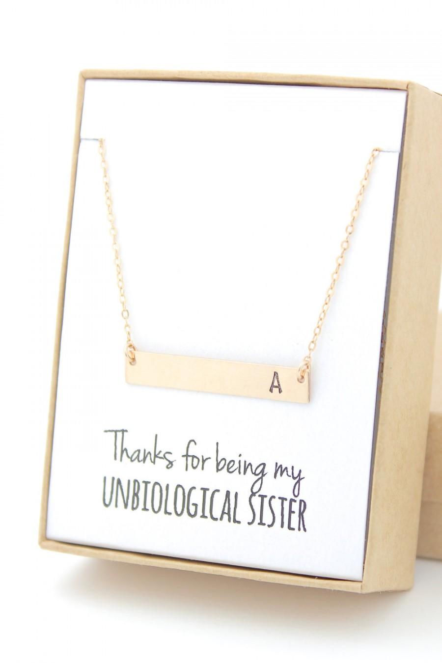 Wedding - Gold Bar Necklace - Bridesmaid Gift Jewelry - Thanks for Being My Unbiological Sister - Wedding Party - Bridal Party Gifts - Initial Letter
